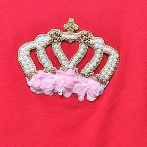 QUEEN Crown Rhinestone/Pearls HANDMADE, Ladies Tee, Bling T-Shirt, RED
